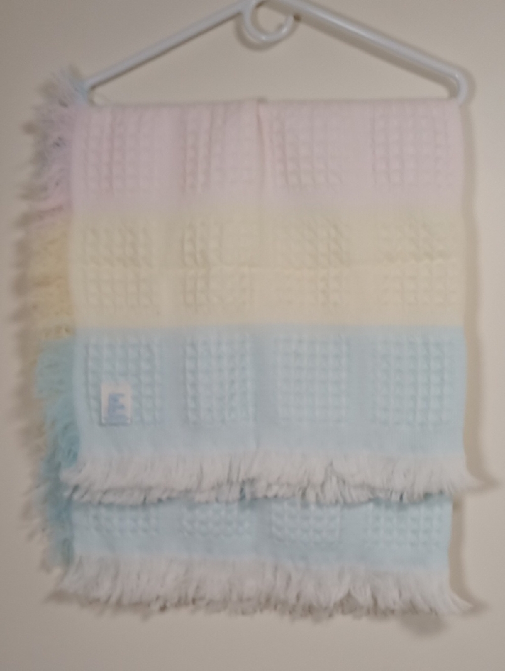 Vintage Acrylic Fringed Baby Blanket Up Scale Brand Pastels